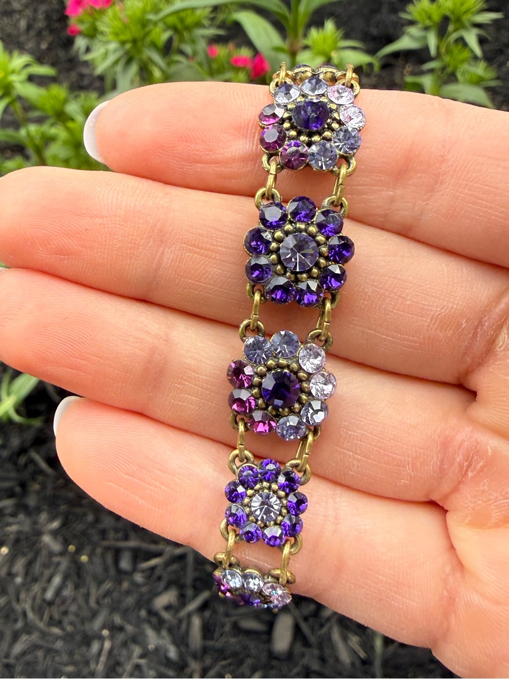 Michal Negrin Purple Crystal Floral Bracelet - Women Jewelry